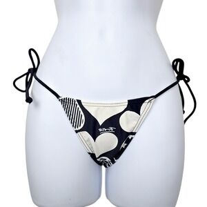 Rosa Cha Womens Black White Graphic Heart Print Side Tie Bikini Bottom Size M